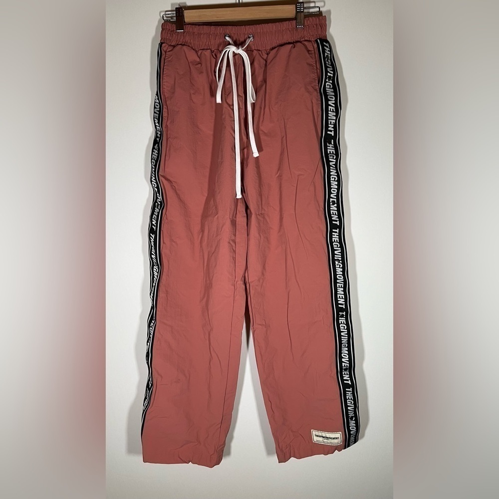 The Giving Movement ripstop pink logo stripe dancer pants re-shell elastic szM/L